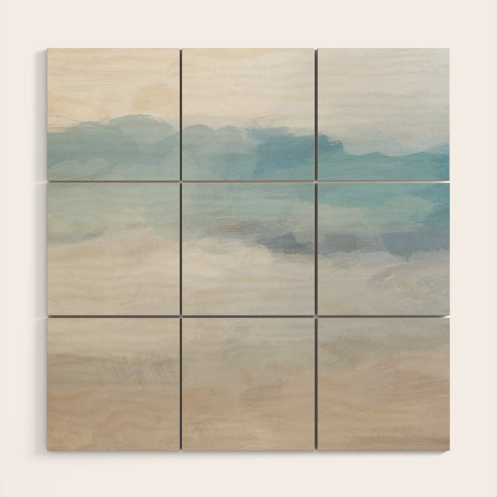 Beach Dream I - Light Aqua Blue Ocean Shore Waves Horizon Sandy Beige Abstract Ocean Painting Wood Wall Art Gallery Image 1