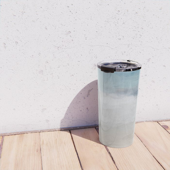 Beach Dream I - Light Aqua Blue Ocean Shore Waves Horizon Sandy Beige Abstract Ocean Painting Travel Mug Gallery Image 4