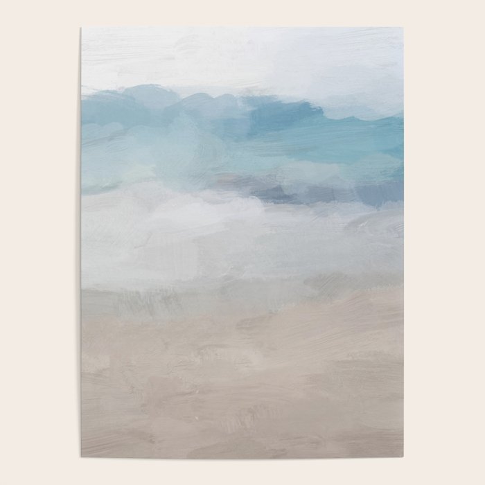 Beach Dream I - Light Aqua Blue Ocean Shore Waves Horizon Sandy Beige Abstract Ocean Painting Poster Gallery Image 4