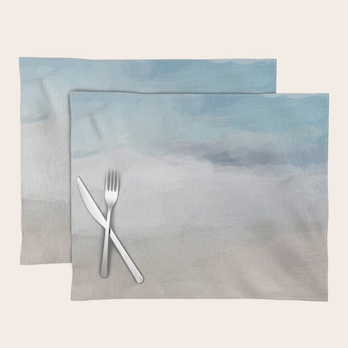 Beach Dream I - Light Aqua Blue Ocean Shore Waves Horizon Sandy Beige Abstract Ocean Painting Placemat Gallery Image 1