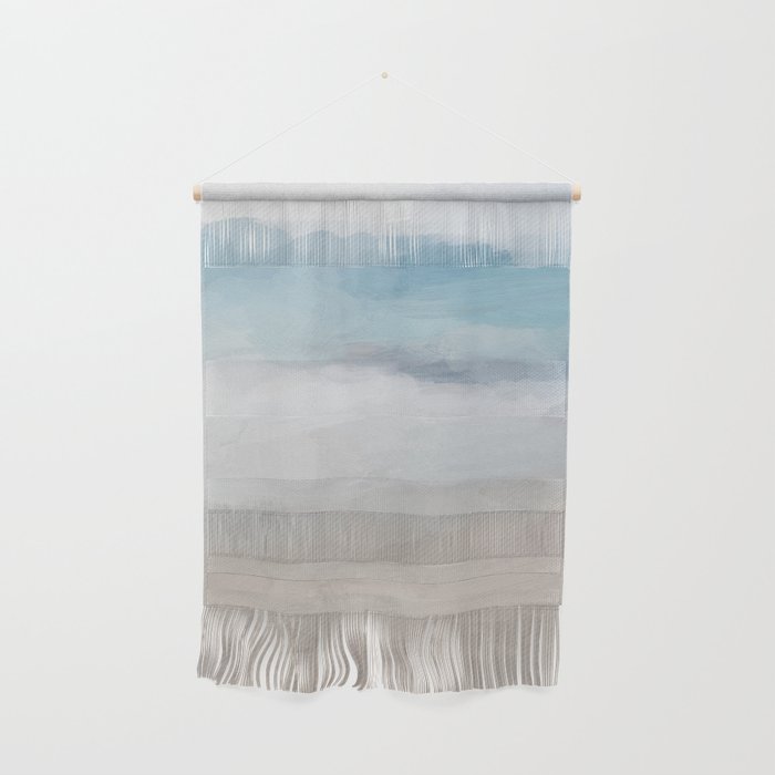 Beach Dream I - Light Aqua Blue Ocean Shore Waves Horizon Sandy Beige Abstract Ocean Painting Wall Hanging Gallery Image 1