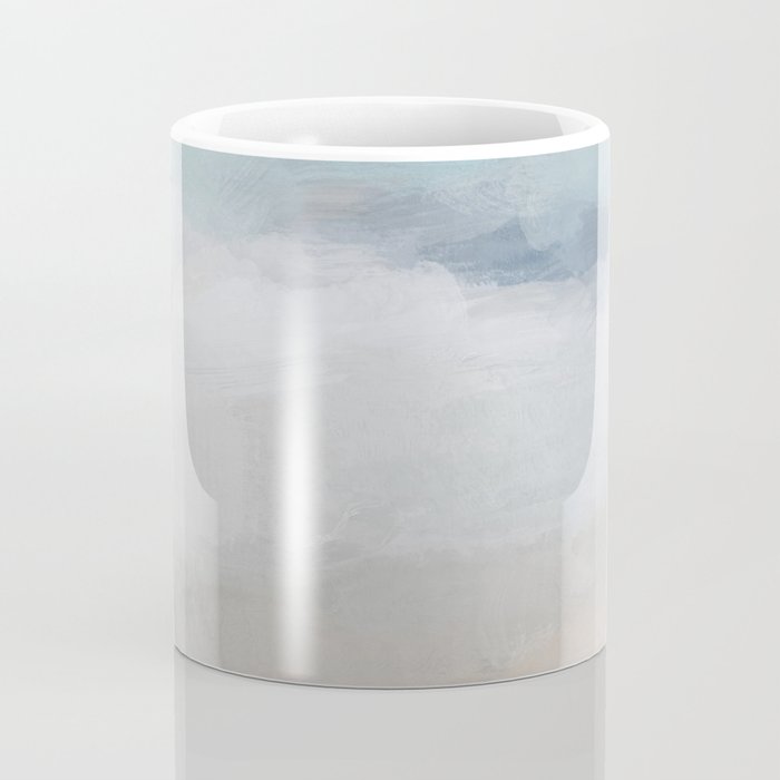 Beach Dream I - Light Aqua Blue Ocean Shore Waves Horizon Sandy Beige Abstract Ocean Painting Coffee Mug Gallery Image 4