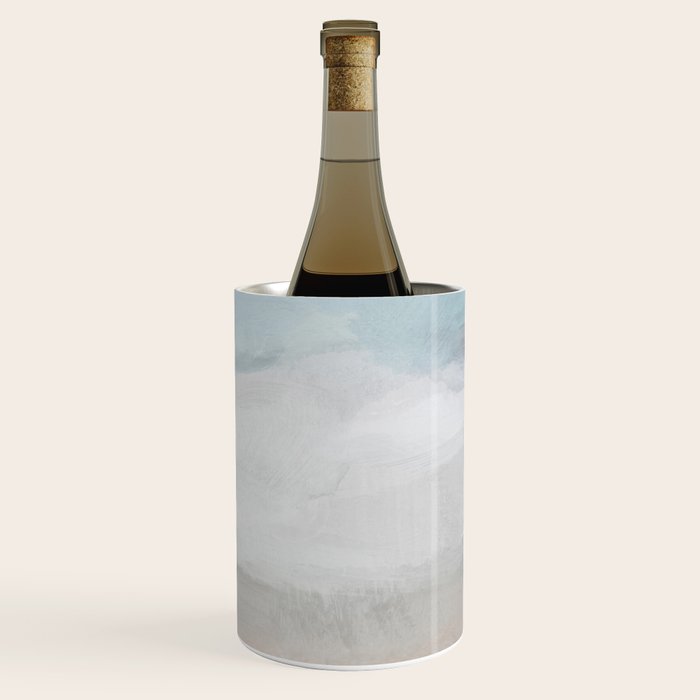Beach Dream I - Light Aqua Blue Ocean Shore Waves Horizon Sandy Beige Abstract Ocean Painting Wine Chiller Gallery Image 2