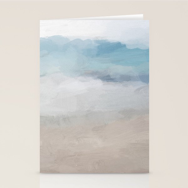 Beach Dream I - Light Aqua Blue Ocean Shore Waves Horizon Sandy Beige Abstract Ocean Painting Stationery Card Gallery Image 2