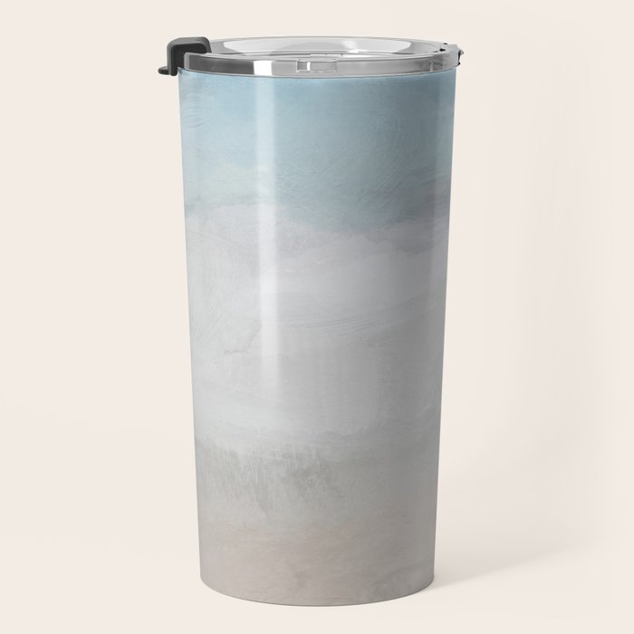 Beach Dream I - Light Aqua Blue Ocean Shore Waves Horizon Sandy Beige Abstract Ocean Painting Travel Mug Gallery Image 3