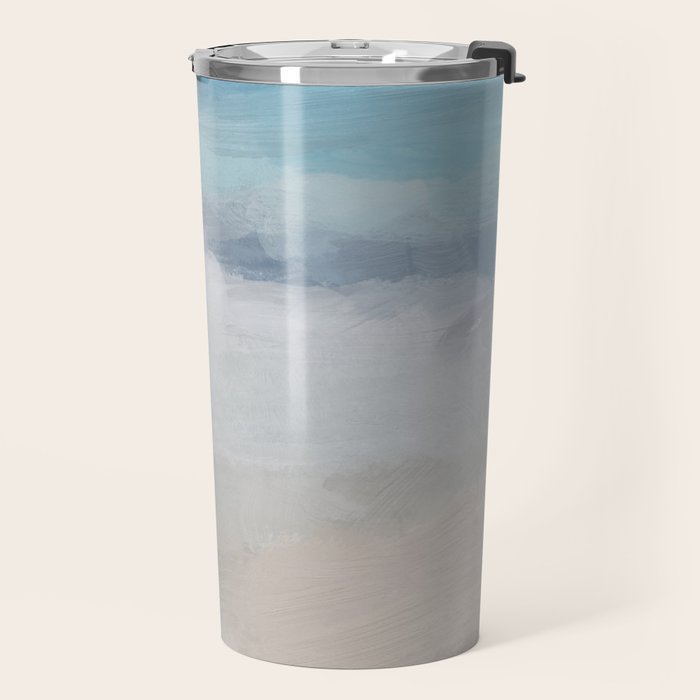 Beach Dream I - Light Aqua Blue Ocean Shore Waves Horizon Sandy Beige Abstract Ocean Painting Travel Mug Gallery Image 2
