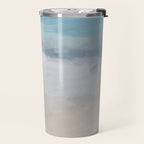 Beach Dream I - Light Aqua Blue Ocean Shore Waves Horizon Sandy Beige Abstract Ocean Painting Travel Mug Gallery Image 2