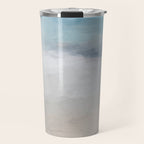 Beach Dream I - Light Aqua Blue Ocean Shore Waves Horizon Sandy Beige Abstract Ocean Painting Travel Mug Gallery Image 1
