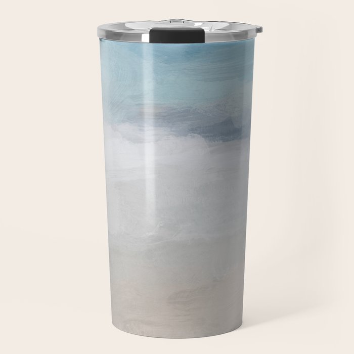 Beach Dream I - Light Aqua Blue Ocean Shore Waves Horizon Sandy Beige Abstract Ocean Painting Travel Mug Gallery Image 1