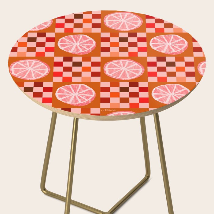 Checkered Sliced Citrus Fruit in Red & Peach Pink Side Table Gallery Image 2