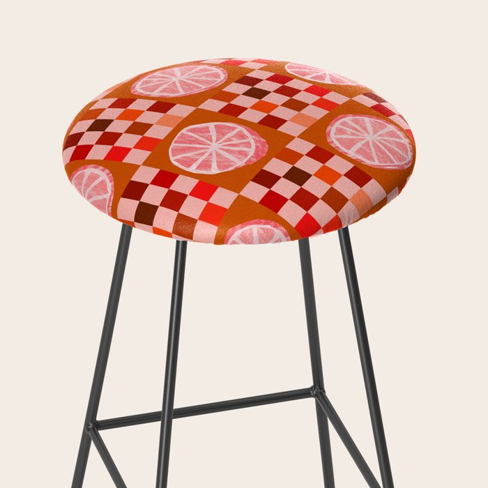 Checkered Sliced Citrus Fruit in Red & Peach Pink Stool Gallery Image 2