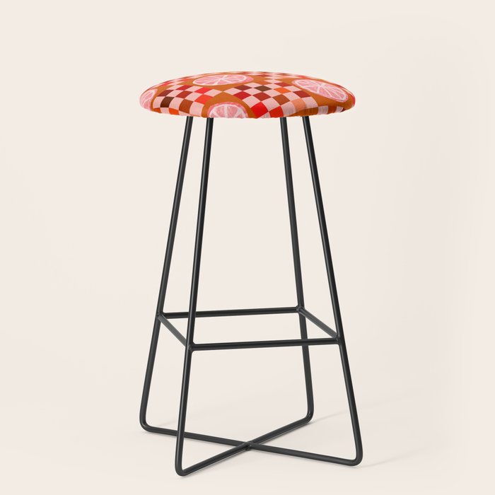 Checkered Sliced Citrus Fruit in Red & Peach Pink Stool Gallery Image 1