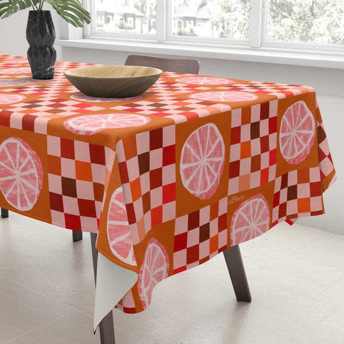 Checkered Sliced Citrus Fruit in Red & Peach Pink Tablecloth Gallery Image 3
