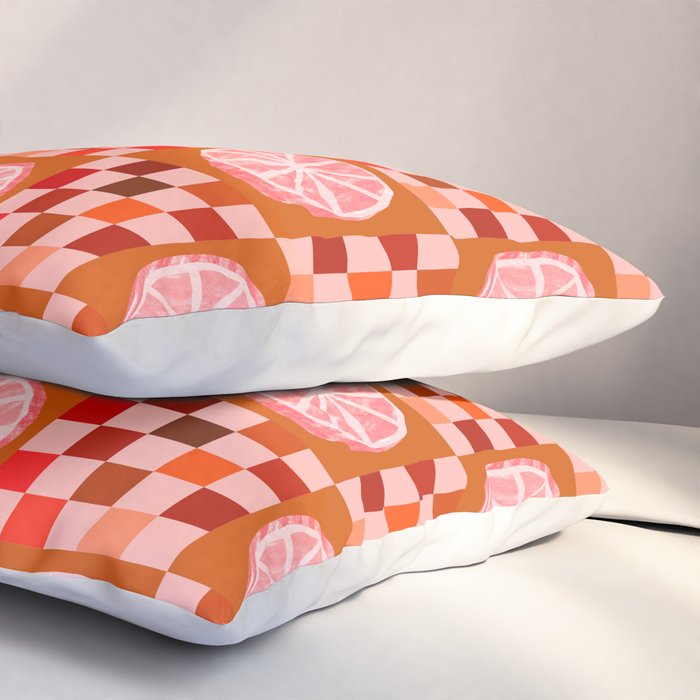 Checkered Sliced Citrus Fruit in Red & Peach Pink Pillow Sham Gallery Image 3