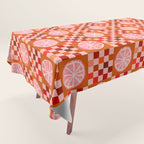 Checkered Sliced Citrus Fruit in Red & Peach Pink Tablecloth Gallery Image 1