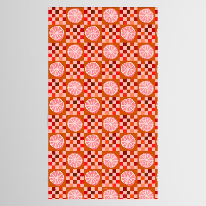 Checkered Sliced Citrus Fruit in Red & Peach Pink Tablecloth Gallery Image 2