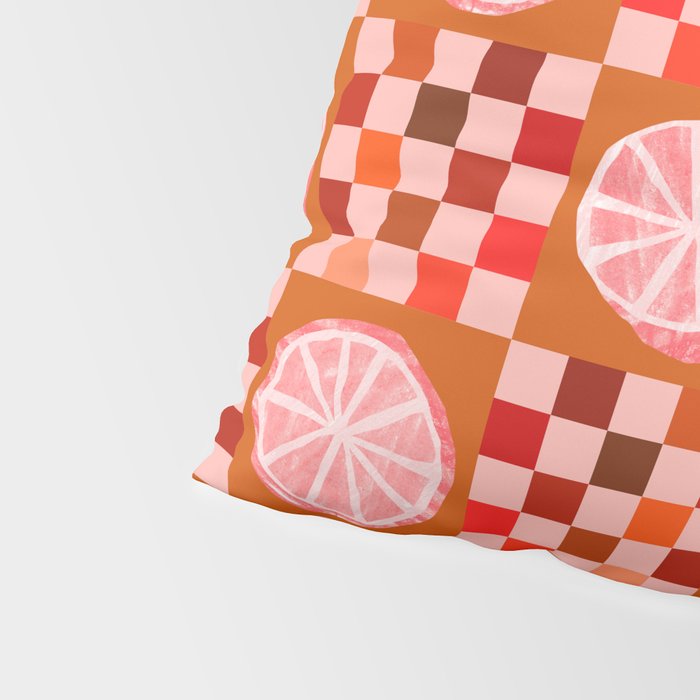 Checkered Sliced Citrus Fruit in Red & Peach Pink Pillow Sham Gallery Image 4