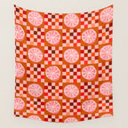 Checkered Sliced Citrus Fruit in Red & Peach Pink Wall Tapestry Gallery Image 4