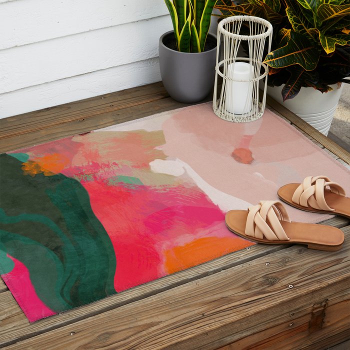 abstract pink Outdoor Rug Gallery Image 2