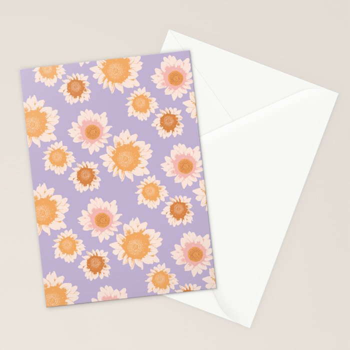 Retro boho daisy floral pattern lavender Stationery Card Gallery Image 2
