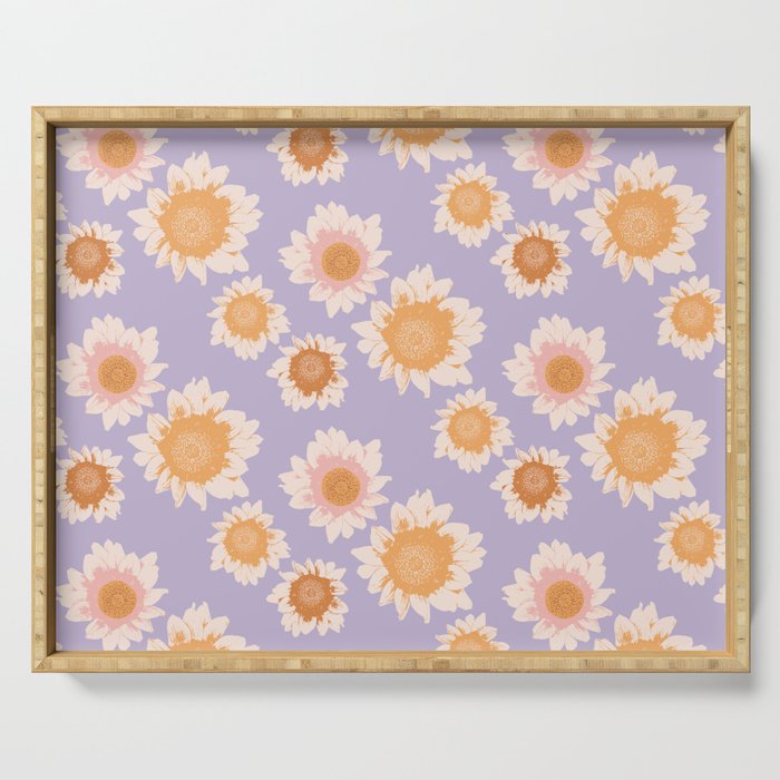 Retro boho daisy floral pattern lavender Serving Tray Gallery Image 1
