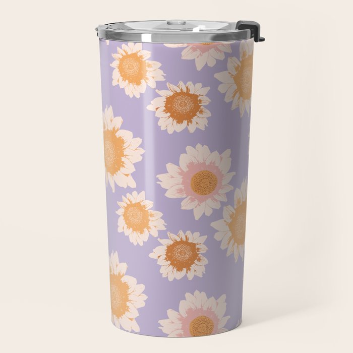 Retro boho daisy floral pattern lavender Travel Mug Gallery Image 2