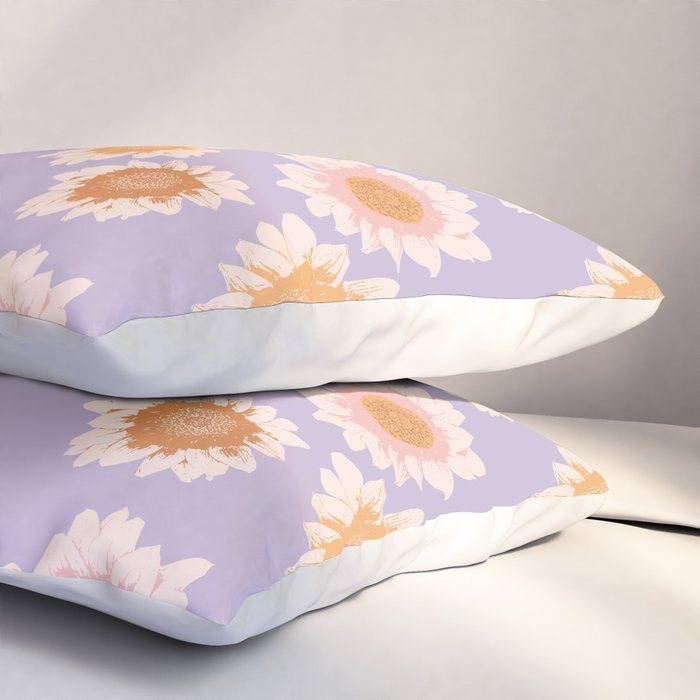 Retro boho daisy floral pattern lavender Pillow Sham Gallery Image 3