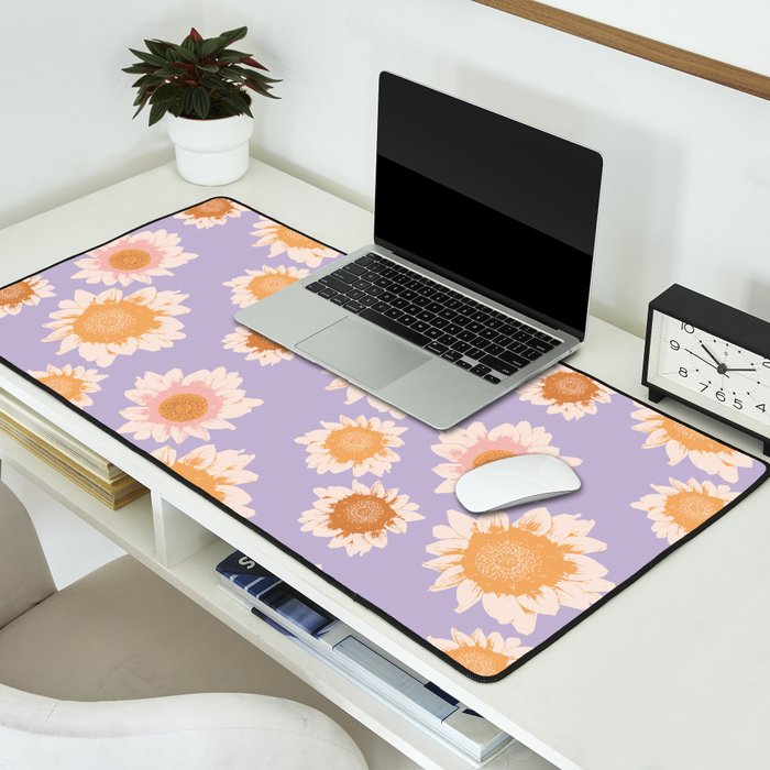 Retro boho daisy floral pattern lavender Desk Mat Gallery Image 2