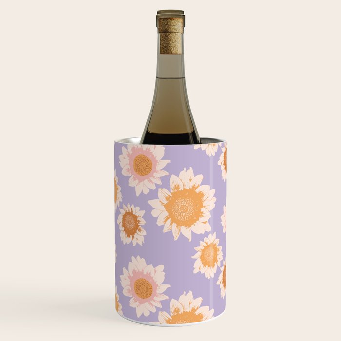 Retro boho daisy floral pattern lavender Wine Chiller Gallery Image 1