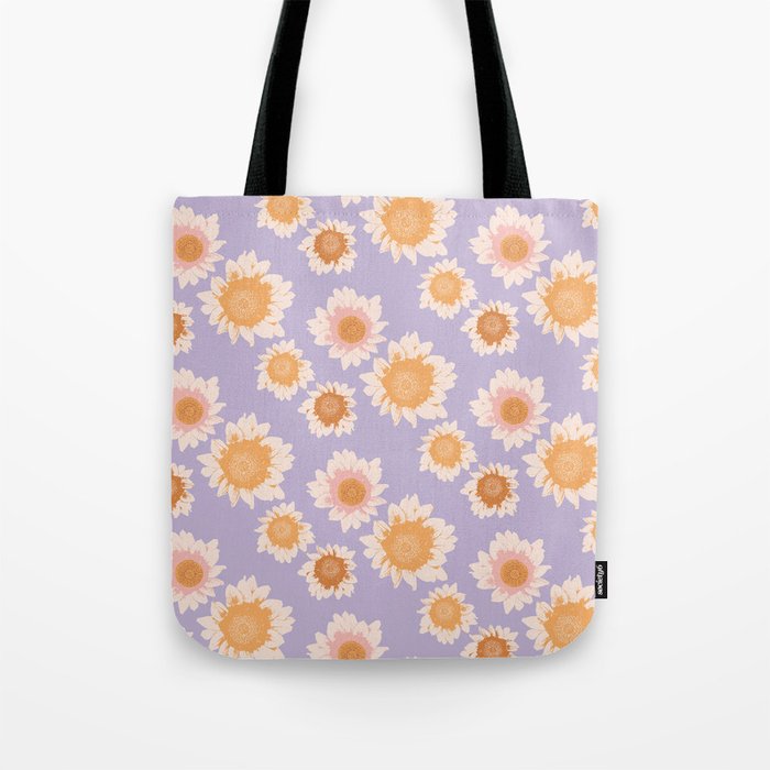 Retro boho daisy floral pattern lavender Tote Bag Gallery Image 1