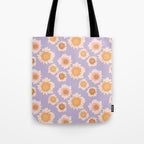 Retro boho daisy floral pattern lavender Tote Bag Gallery Image 1