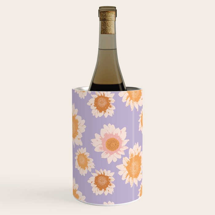 Retro boho daisy floral pattern lavender Wine Chiller Gallery Image 3