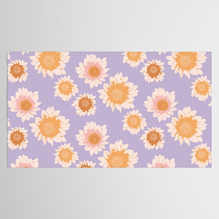 Retro boho daisy floral pattern lavender Tablecloth Gallery Image 2
