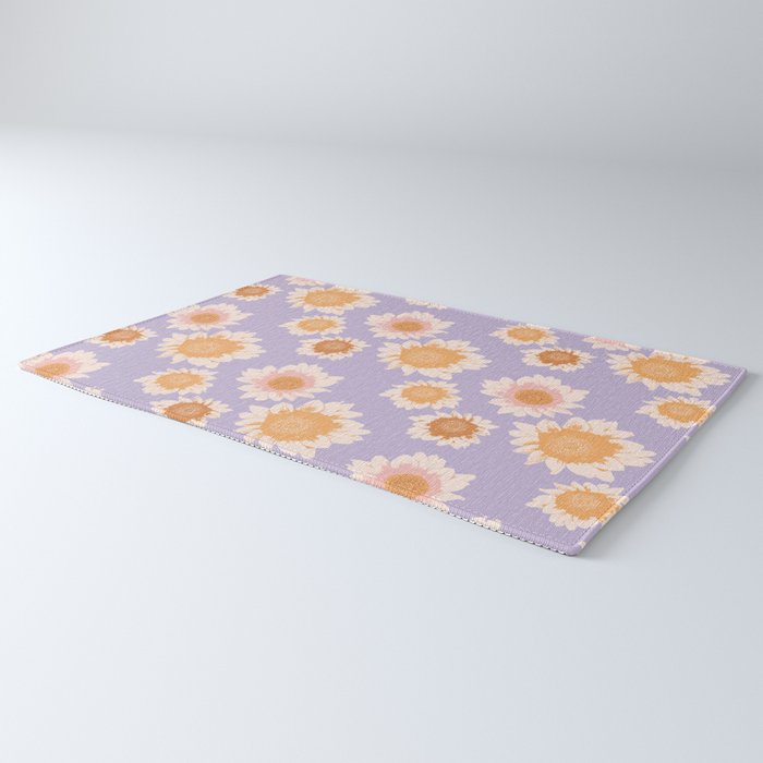 Retro boho daisy floral pattern lavender Rug Gallery Image 3