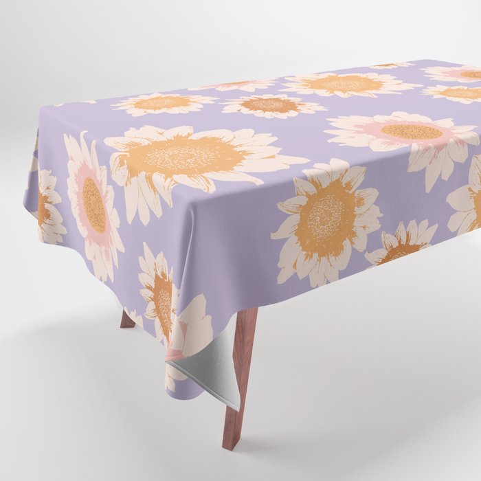Retro boho daisy floral pattern lavender Tablecloth Gallery Image 1