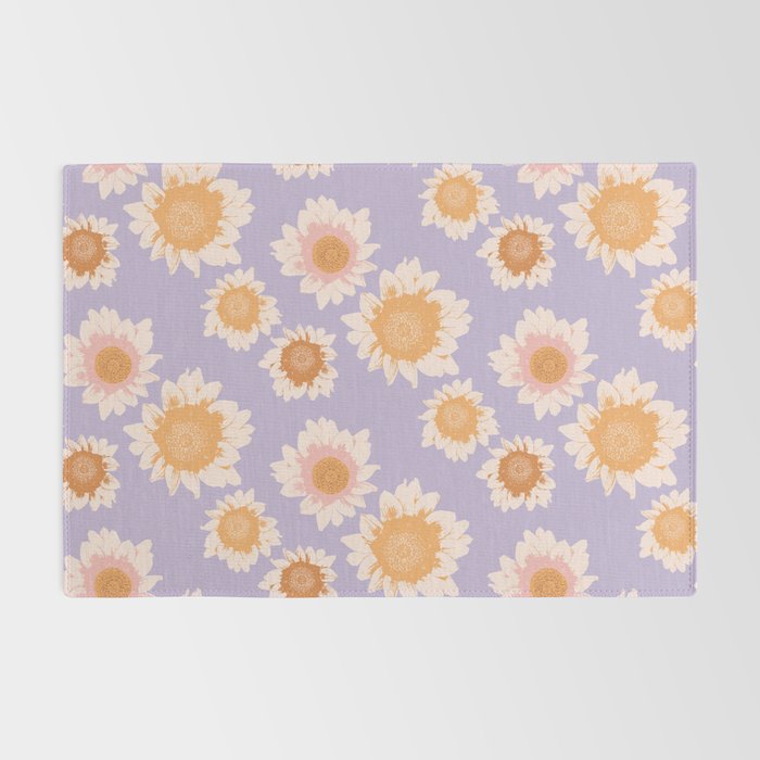 Retro boho daisy floral pattern lavender Rug Gallery Image 2