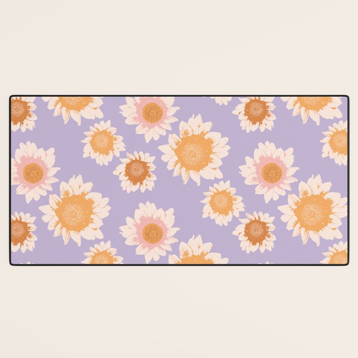 Retro boho daisy floral pattern lavender Desk Mat Gallery Image 3