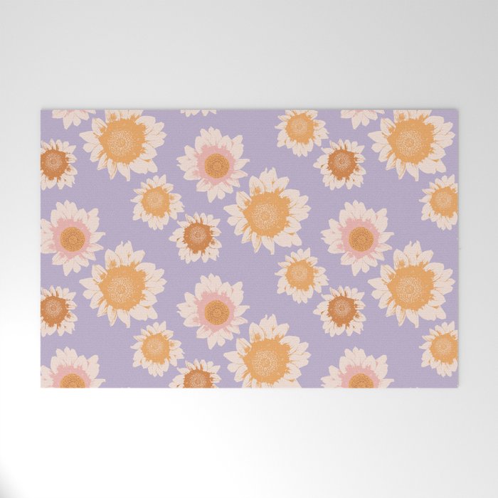 Retro boho daisy floral pattern lavender Welcome Mat Gallery Image 1