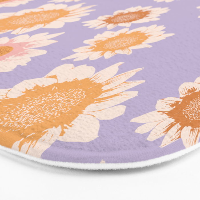 Retro boho daisy floral pattern lavender Bath Mat Gallery Image 3