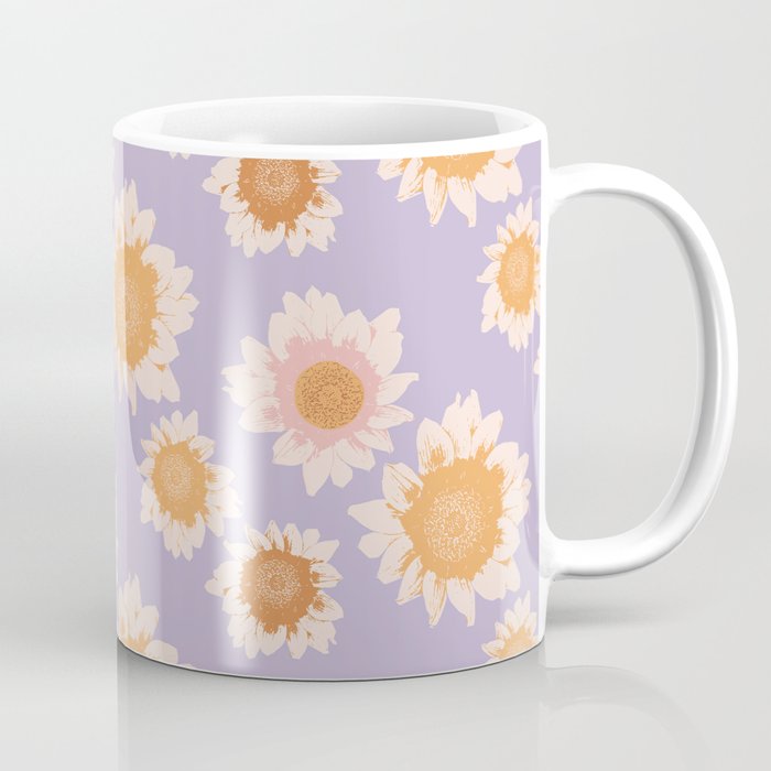 Retro boho daisy floral pattern lavender Coffee Mug Gallery Image 1