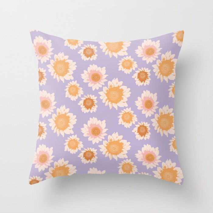 Retro boho daisy floral pattern lavender Throw Pillow Gallery Image 1