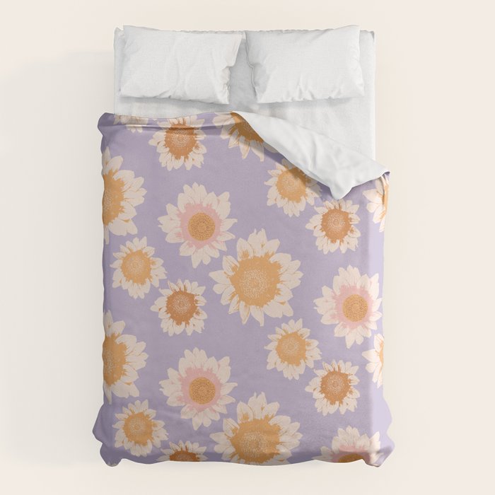 Retro boho daisy floral pattern lavender Duvet Cover Gallery Image 6