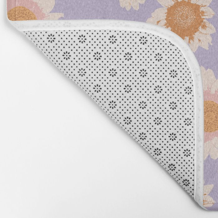 Retro boho daisy floral pattern lavender Bath Mat Gallery Image 2