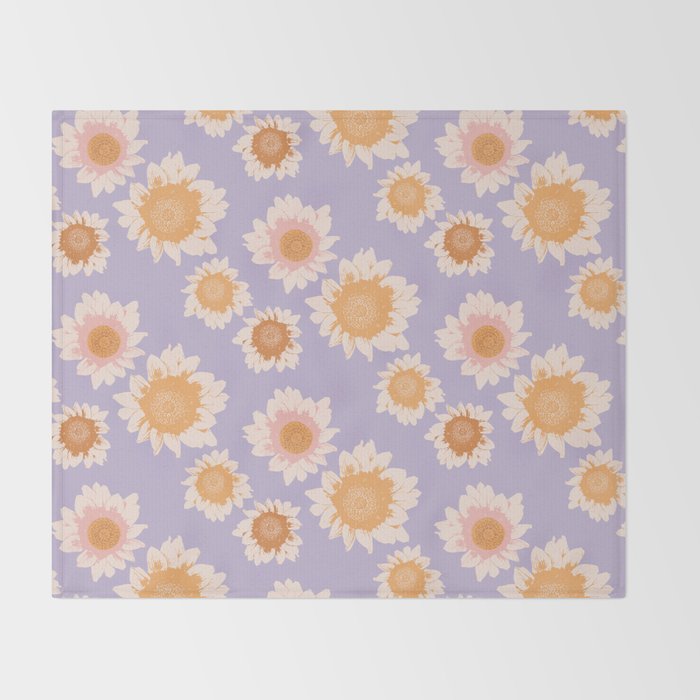 Retro boho daisy floral pattern lavender Throw Blanket Gallery Image 2