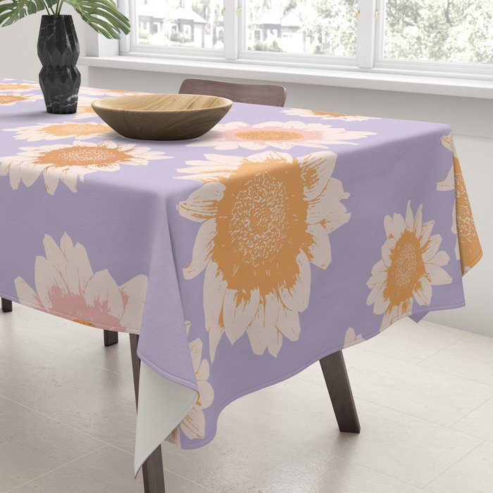 Retro boho daisy floral pattern lavender Tablecloth Gallery Image 3