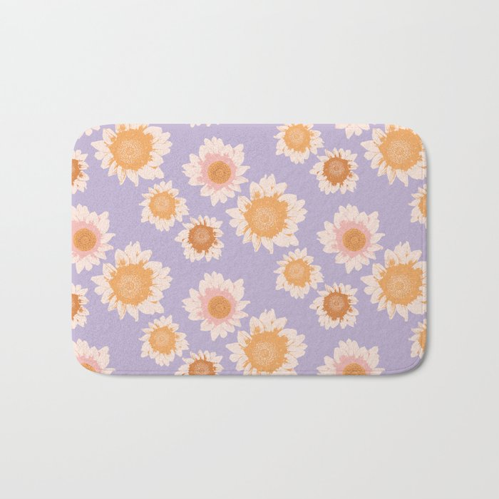Retro boho daisy floral pattern lavender Bath Mat Gallery Image 1
