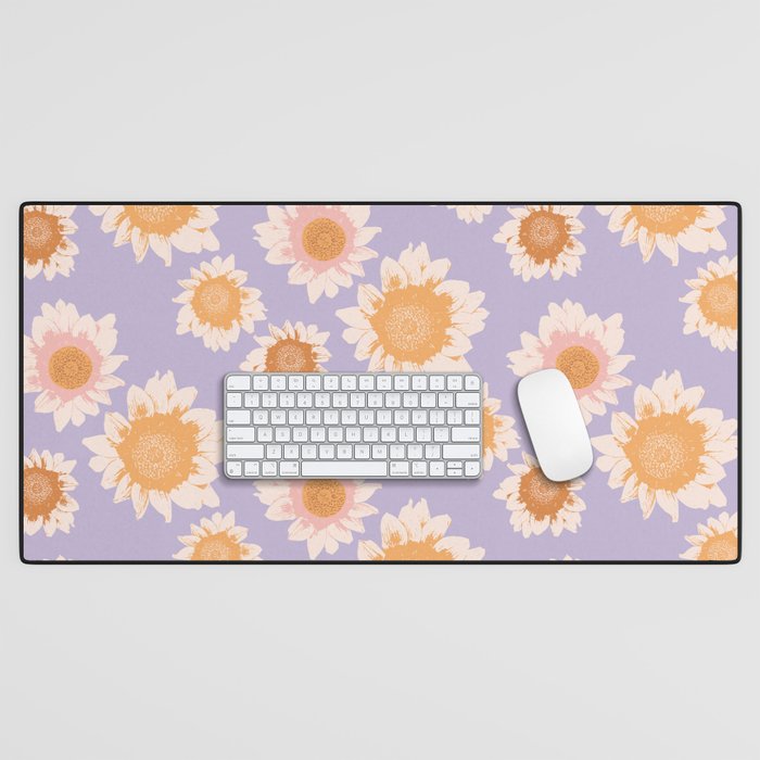 Retro boho daisy floral pattern lavender Desk Mat Gallery Image 1