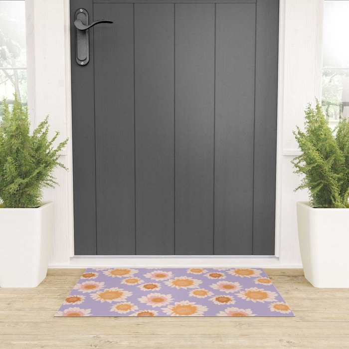 Retro boho daisy floral pattern lavender Welcome Mat Gallery Image 3
