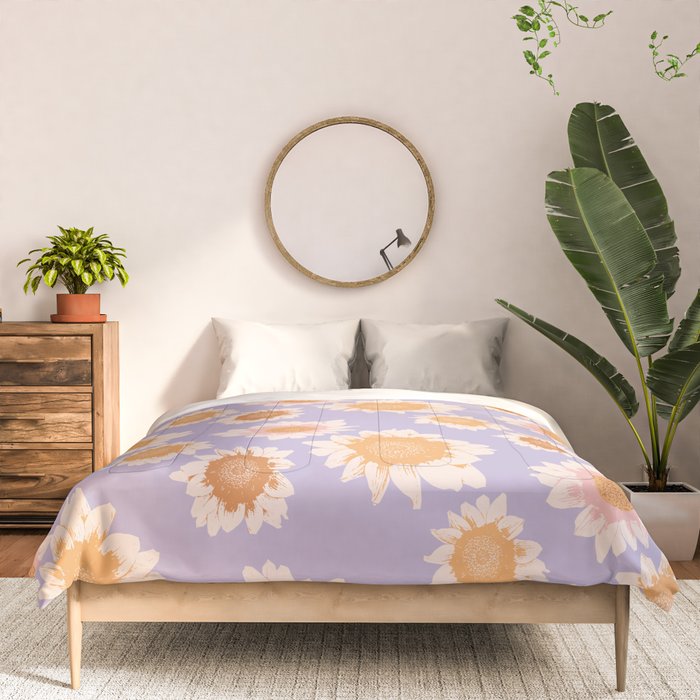 Retro boho daisy floral pattern lavender Comforter Gallery Image 3