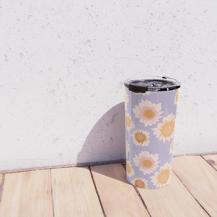 Retro boho daisy floral pattern lavender Travel Mug Gallery Image 4